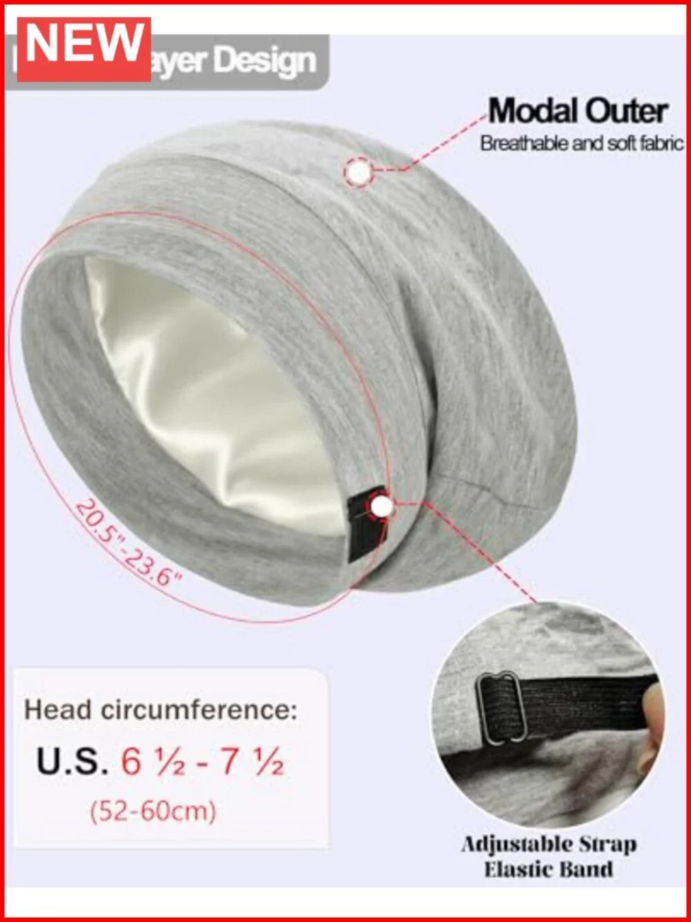 22 Momme 100% Mulberry Silk Sleep Cap Adjustable Night Bonnet for Hair Care
